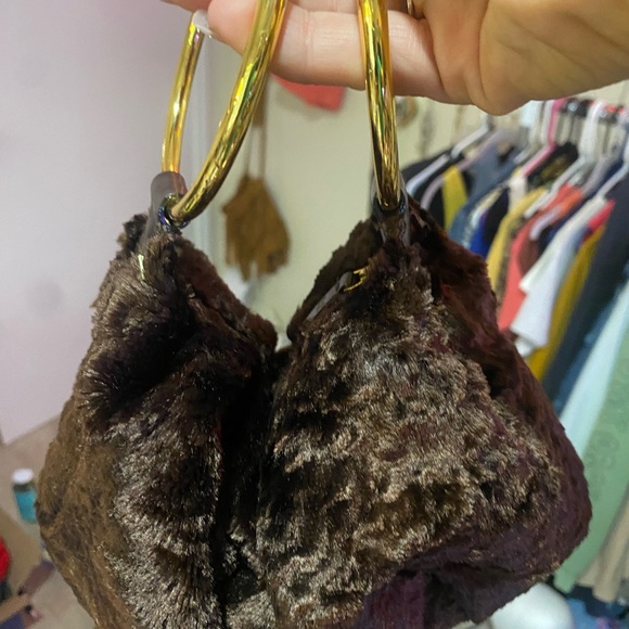 kate spade Chocolate Faux Fur Clutch with Gold Rings - Picture 1 of 1